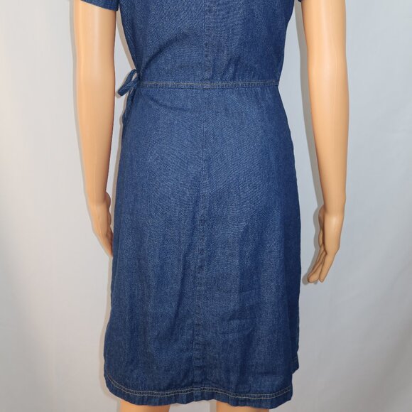 Tabloid Denim Wrap Dress Sz Small Retro Grannycore Cottage Farm Classic Western - Picture 4 of 13